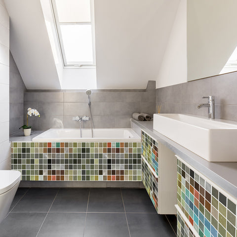 Green and Grey Stone Wallpaper Stonelike Mosaic Wall Tiles Sticker Multicolor Peel and Stick Green and Grey Stone Wallpaper Stonelike Mosaic Wall Tiles Sticker Multicolor Peel and Stick