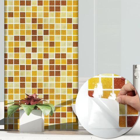 Yellow Stone Wallpaper Stonelike Mosaic Wall Tiles Sticker Multicolor Peel and Stick Yellow Stone Wallpaper Stonelike Mosaic Wall Tiles Sticker Multicolor Peel and Stick