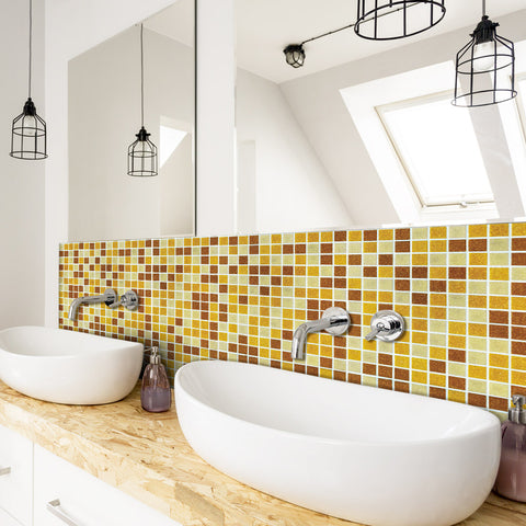 Yellow Stone Wallpaper Stonelike Mosaic Wall Tiles Sticker Multicolor Peel and Stick Yellow Stone Wallpaper Stonelike Mosaic Wall Tiles Sticker Multicolor Peel and Stick