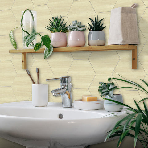 Pale Cream Oak Hexagonal Wood Wallpaper for Bathroom Pale Cream Oak Hexagonal Wood Wallpaper for Bathroom