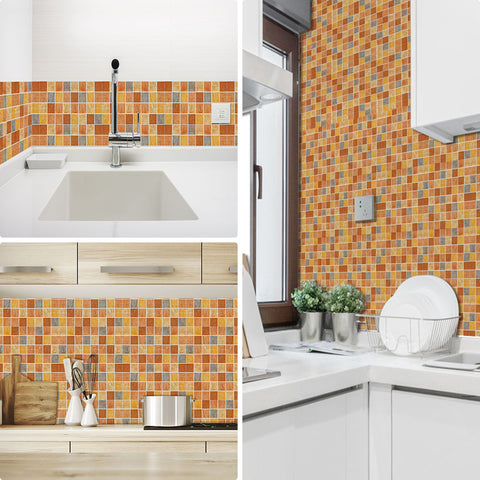Rustic Yellow and Brown Stone Wallpaper Stonelike Mosaic Wall Tiles Sticker Peel and Stick Rustic Yellow and Brown Stone Wallpaper Stonelike Mosaic Wall Tiles Sticker Peel and Stick