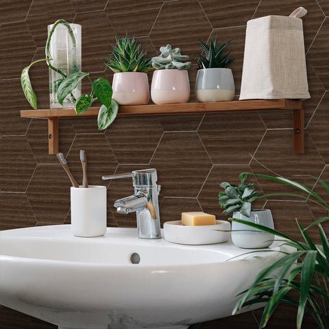 Chocolate Oak Hexagonal Foam Wood Wallpaper for Bathroom Chocolate Oak Hexagonal Foam Wood Wallpaper for Bathroom