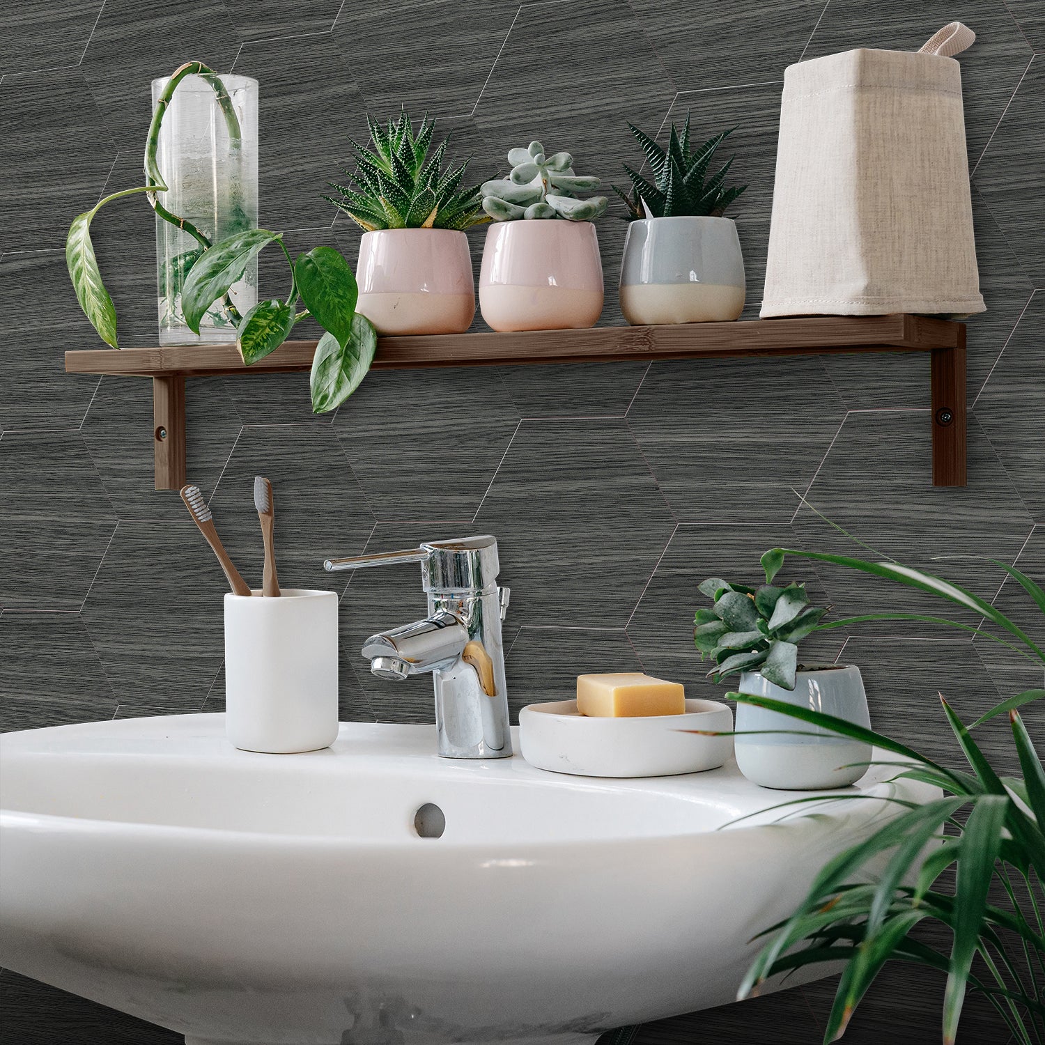 Smoky Grey Wood Texture Wallpaper for Bathroom Smoky Grey Wood Texture Wallpaper for Bathroom