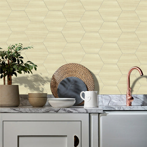Waterproof Pale Cream Oak Hexagonal Wood Peel and Stick Wallpaper Waterproof Pale Cream Oak Hexagonal Wood Peel and Stick Wallpaper