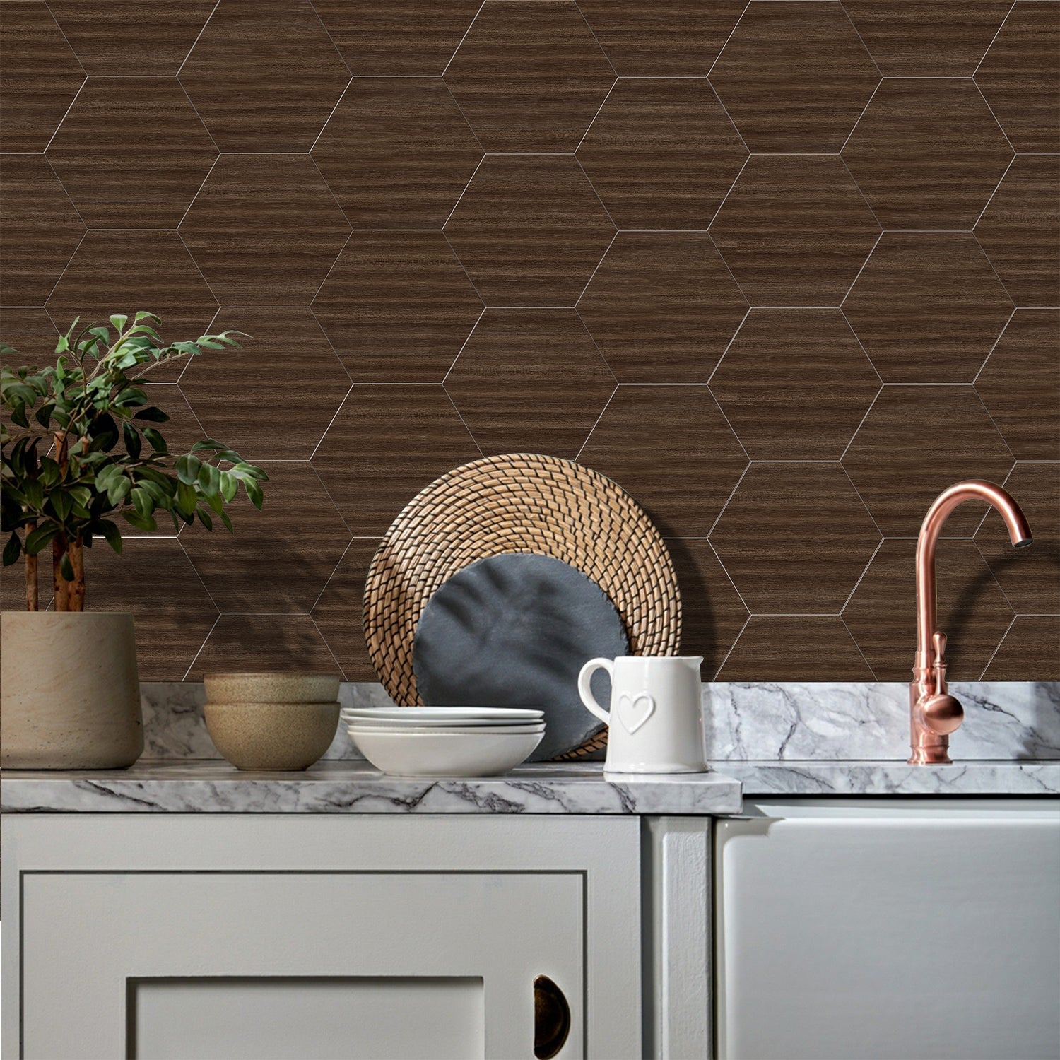 Waterproof Chocolate Oak Hexagonal Foam Wood Wallpaper Waterproof Chocolate Oak Hexagonal Foam Wood Wallpaper