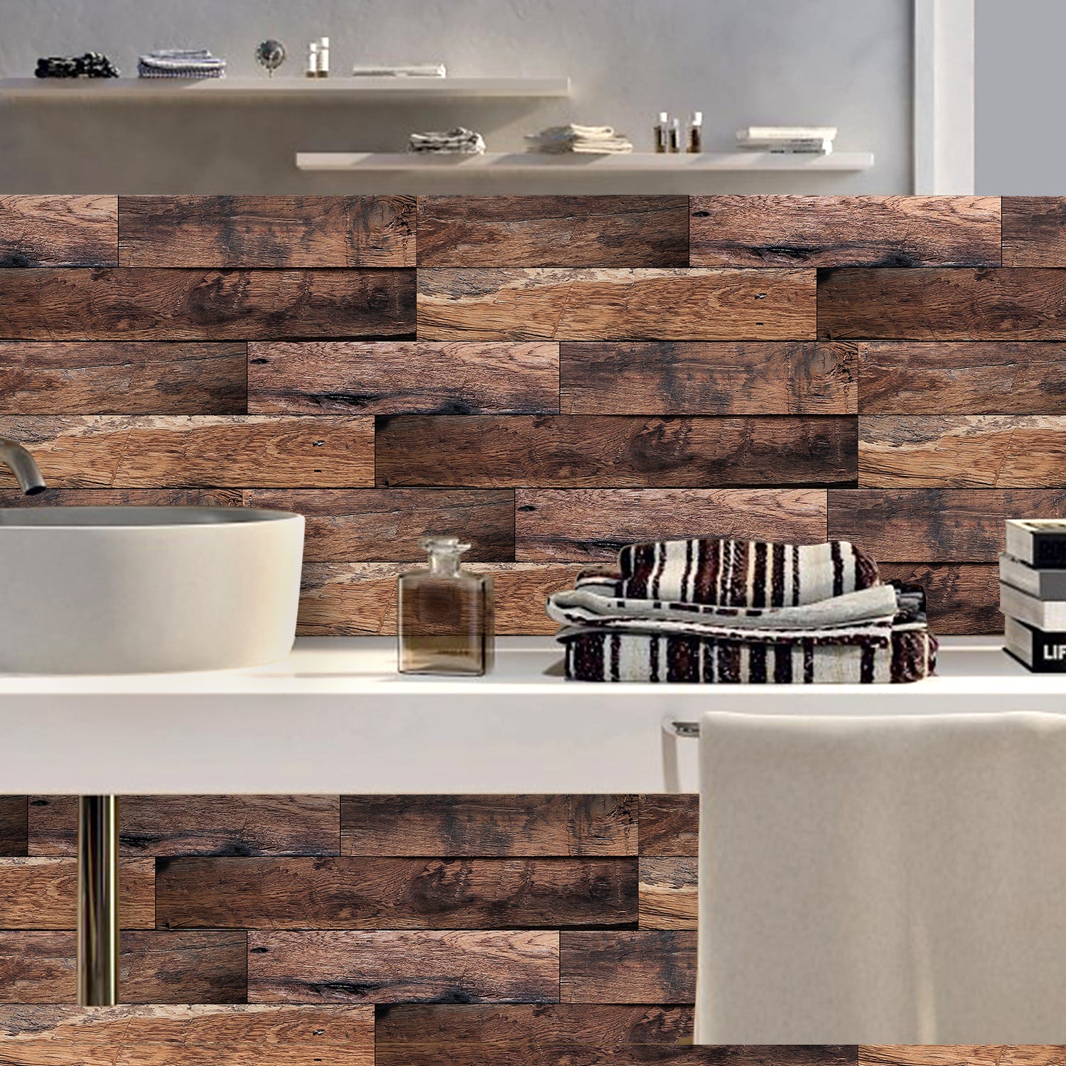 Dark Brown Oak Wood Looking Wallpaper for Bathroom Dark Brown Oak Wood Looking Wallpaper for Bathroom