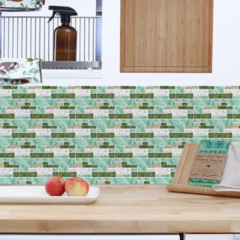 Green Splicing Marble Texture Floor Stickers Peel and Stick Green Splicing Marble Texture Floor Stickers Peel and Stick