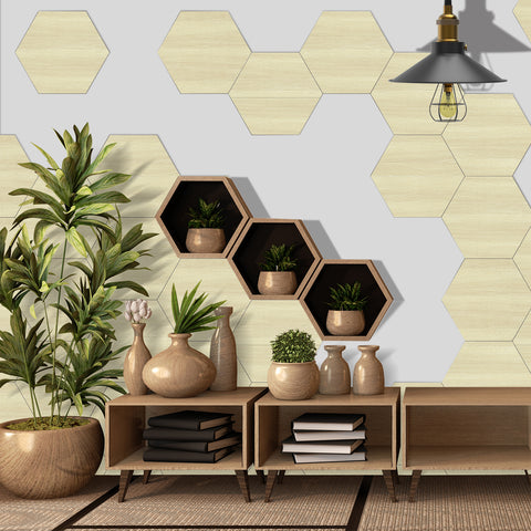 Pale Cream Oak Hexagonal Wood Peel and Stick Wallpaper for Wall Decoration Pale Cream Oak Hexagonal Wood Peel and Stick Wallpaper for Wall Decoration