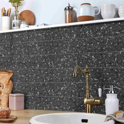 Midnight Black Terrazzo Peel and Stick Tile Stickers for Kitchen Backsplash and Bathroom Midnight Black Terrazzo Peel and Stick Tile Stickers for Kitchen Backsplash and Bathroom
