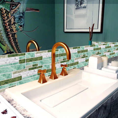 Green Splicing Marble Texture Floor Stickers Peel and Stick Green Splicing Marble Texture Floor Stickers Peel and Stick