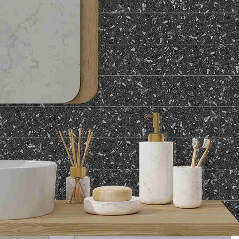 Midnight Black Terrazzo Peel and Stick Tile Stickers for Kitchen Backsplash and Bathroom Midnight Black Terrazzo Peel and Stick Tile Stickers for Kitchen Backsplash and Bathroom