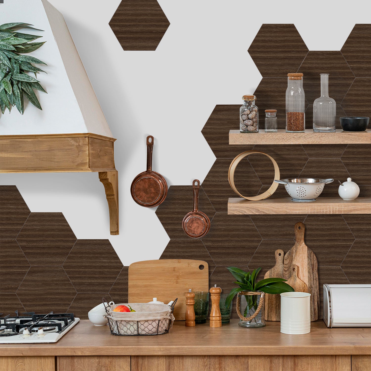 Chocolate Oak Hexagonal Foam Wood Wallpaper for Kitchen Remodeling Chocolate Oak Hexagonal Foam Wood Wallpaper for Kitchen Remodeling