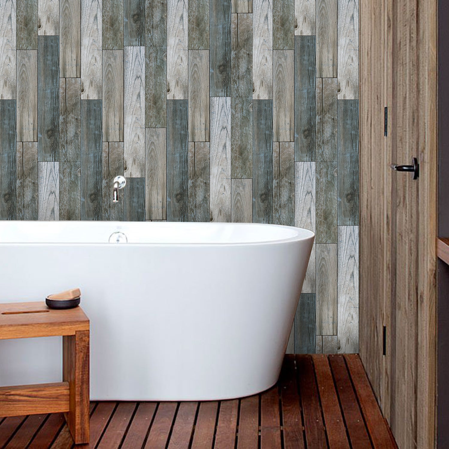 Waterproof Ocean Inspired Blue Barn Wood Wallpaper for Bathroom Waterproof Ocean Inspired Blue Barn Wood Wallpaper for Bathroom