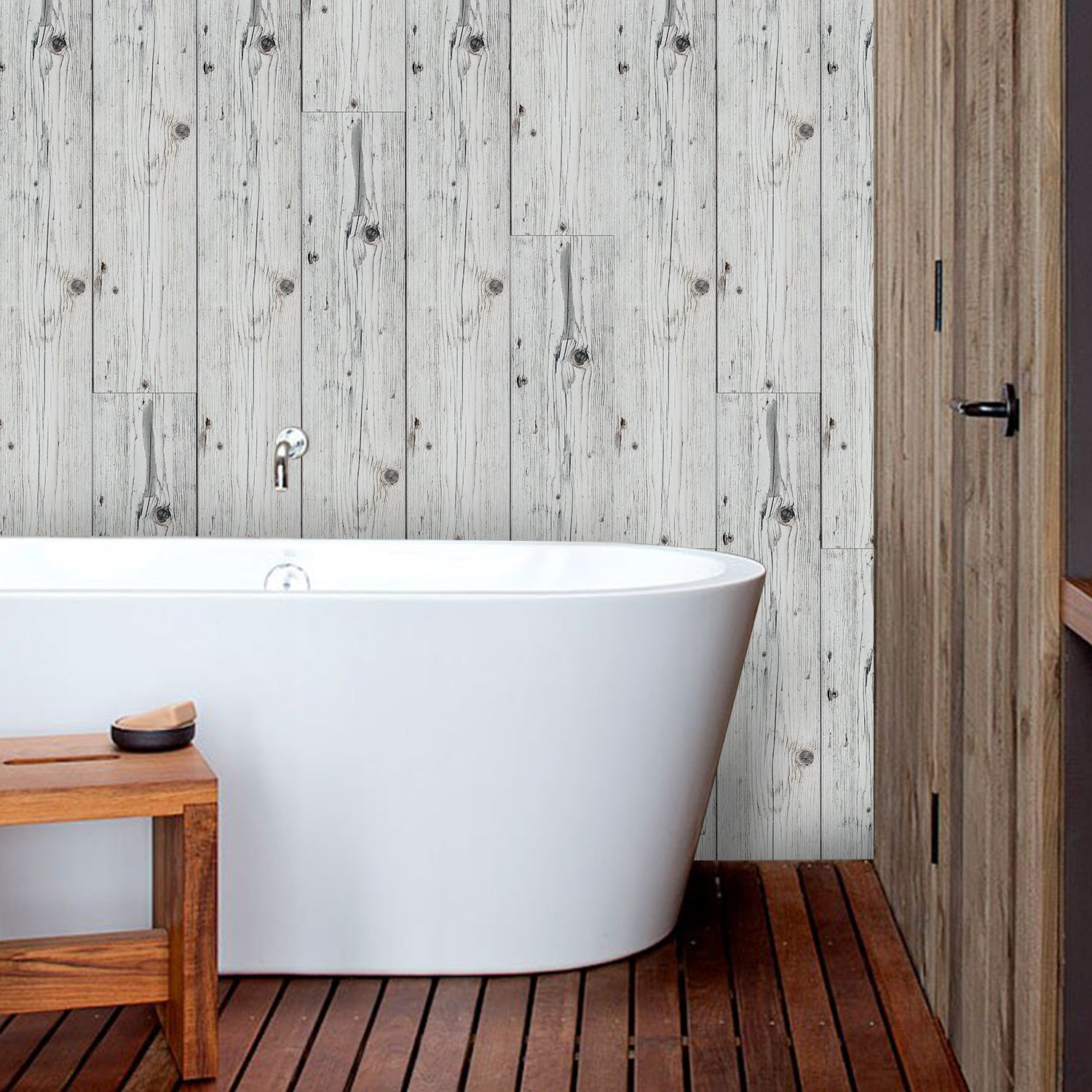 Waterproof Light Gray Reclaimed Wood Wallpaper for Bathroom Waterproof Light Gray Reclaimed Wood Wallpaper for Bathroom