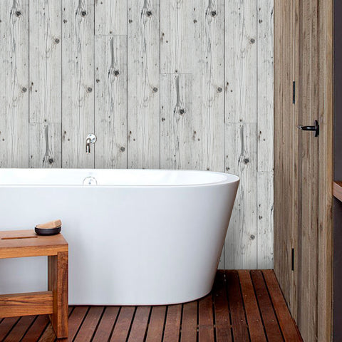 Waterproof Light Gray Reclaimed Wood Wallpaper for Bathroom Waterproof Light Gray Reclaimed Wood Wallpaper for Bathroom