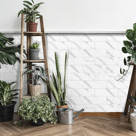 Kitchen Peel and Stick Tiles, Bathroom Shower Wall Tile Stickers Imitation White Marble, White Tile with Gray Texture 4x12 Inch x 0.07 Inch Thickness Kitchen Peel and Stick Tiles, Bathroom Shower Wall Tile Stickers Imitation White Marble, White Tile with Gray Texture 4x12 Inch x 0.07 Inch Thickness