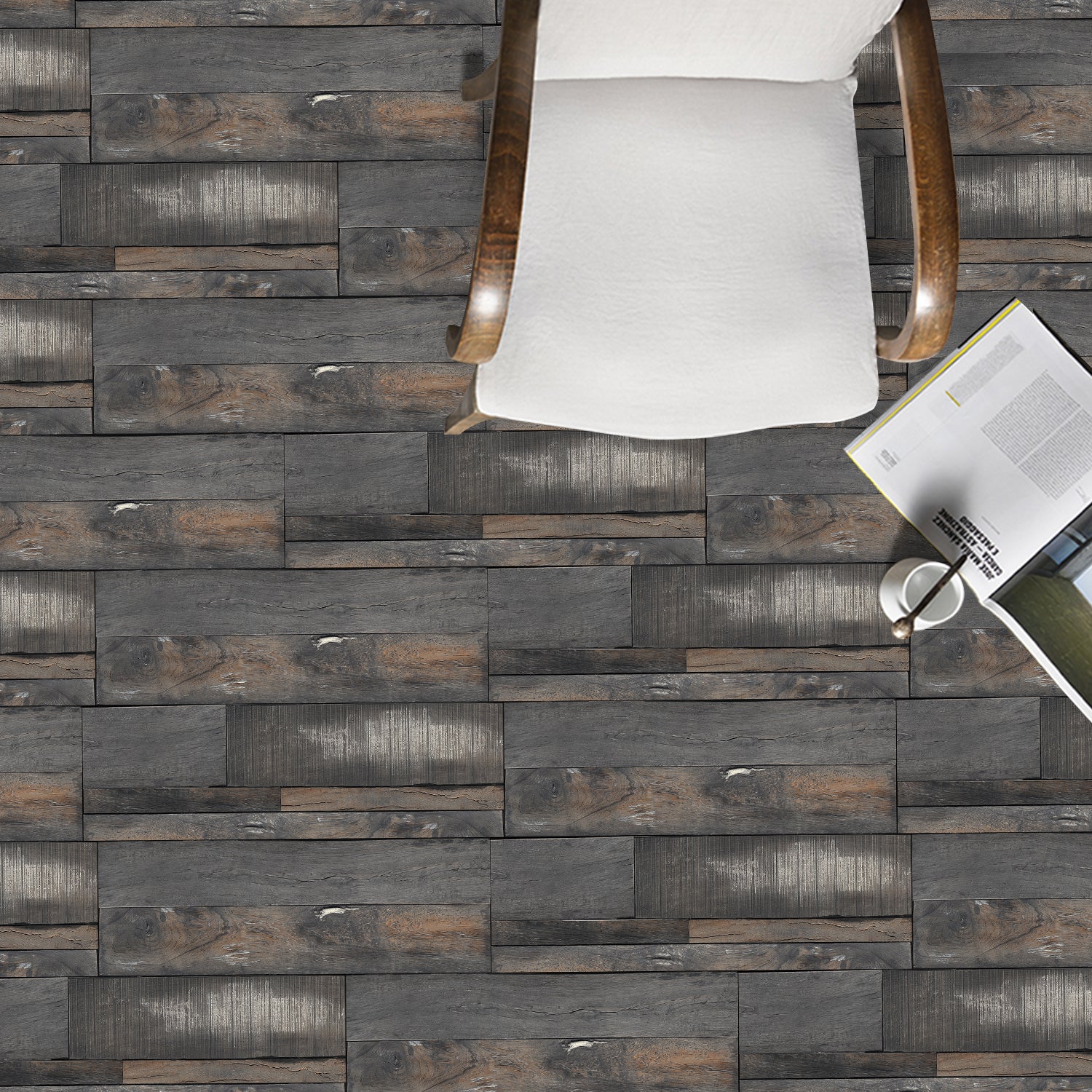 Waterproof Industrial Gray and Brown Wood Effect Wallpaper for Floor Renovation Waterproof Industrial Gray and Brown Wood Effect Wallpaper for Floor Renovation
