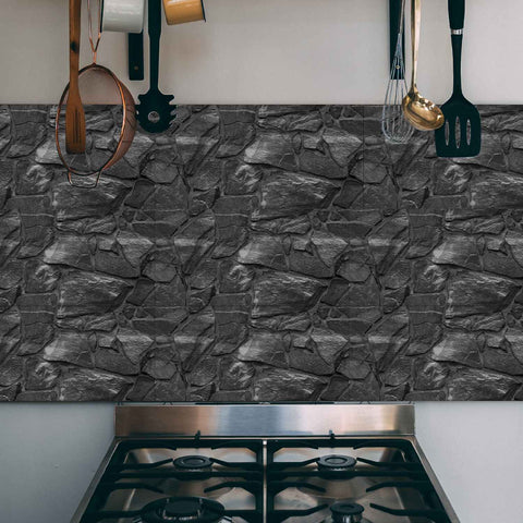 Classic Black Stone Wall Stickers Retro Tile Stickers for Kitchen, Bathroom, and Stair Steps Classic Black Stone Wall Stickers Retro Tile Stickers for Kitchen, Bathroom, and Stair Steps