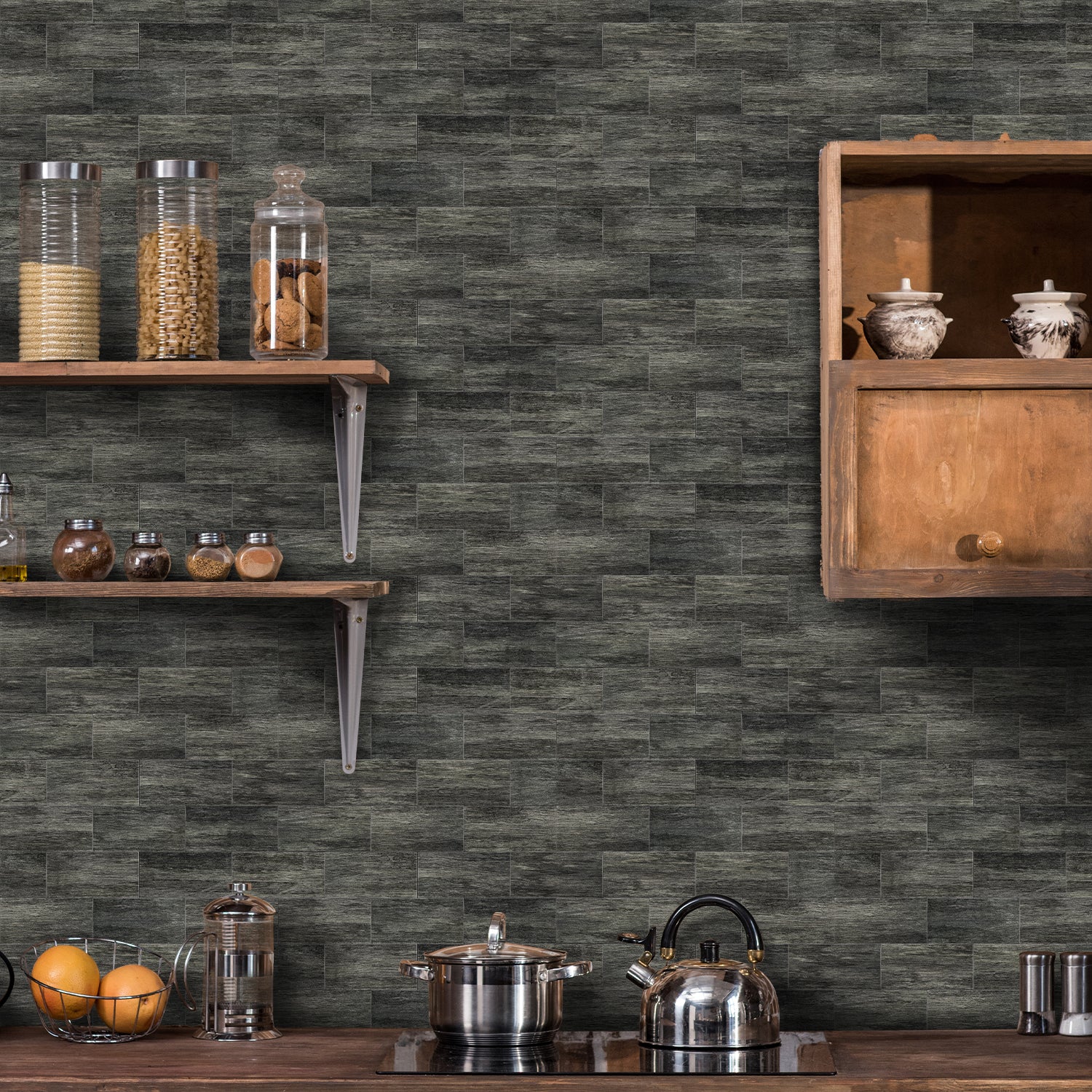 Eco-Friendly Dark Wood Grain Wallpaper for Kitchen Remodeling Eco-Friendly Dark Wood Grain Wallpaper for Kitchen Remodeling