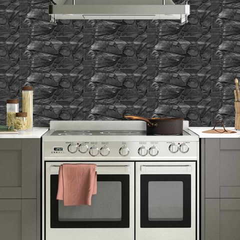 Classic Black Stone Wall Stickers Retro Tile Stickers for Kitchen, Bathroom, and Stair Steps Classic Black Stone Wall Stickers Retro Tile Stickers for Kitchen, Bathroom, and Stair Steps