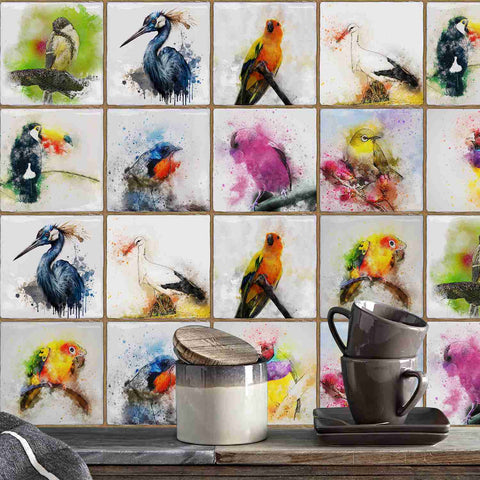 Decorative Bird and Flower Wall Decals - Provence Style Peel and Stick Tile Stickers, Waterproof and Removable, Unique Wall Decals for Kitchen  Bathroom Office, Indoor Decorative Bird and Flower Wall Decals - Provence Style Peel and Stick Tile Stickers, Waterproof and Removable, Unique Wall Decals for Kitchen  Bathroom Office, Indoor