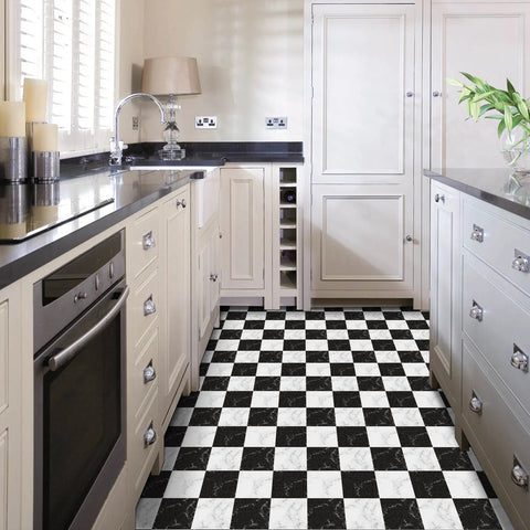 DIY Flooring for Kitchen, Dining Room, Bedrooms & Bathrooms, 12" x 12", Peel and Stick Floor Tile Black and White, (5pcs) DIY Flooring for Kitchen, Dining Room, Bedrooms & Bathrooms, 12" x 12", Peel and Stick Floor Tile Black and White, (5pcs)