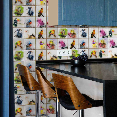 Decorative Bird and Flower Wall Decals - Provence Style Peel and Stick Tile Stickers, Waterproof and Removable, Unique Wall Decals for Kitchen  Bathroom Office, Indoor Decorative Bird and Flower Wall Decals - Provence Style Peel and Stick Tile Stickers, Waterproof and Removable, Unique Wall Decals for Kitchen  Bathroom Office, Indoor