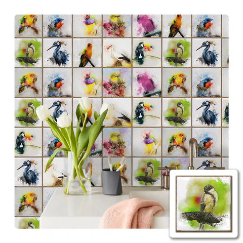 Decorative Bird and Flower Wall Decals - Provence Style Peel and Stick Tile Stickers, Waterproof and Removable, Unique Wall Decals for Kitchen  Bathroom Office, Indoor Decorative Bird and Flower Wall Decals - Provence Style Peel and Stick Tile Stickers, Waterproof and Removable, Unique Wall Decals for Kitchen  Bathroom Office, Indoor