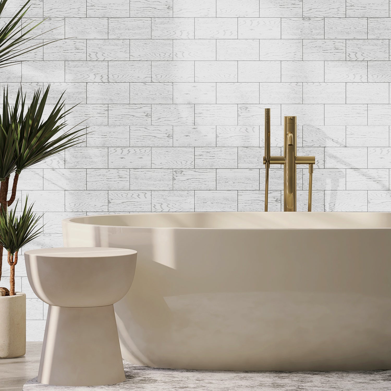 Stylish White  Faux Wood Wallpaper for Bathroom Stylish White  Faux Wood Wallpaper for Bathroom