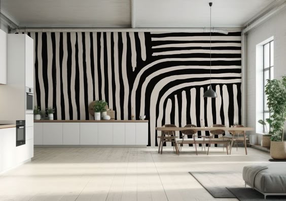 Office Minimalism: Black and White Wallpaper Optimizes Space