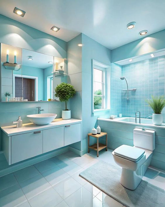 Create A Clean and Fresh Bathroom with Cyan Stone Wallpaper