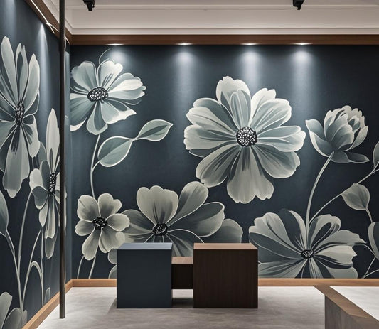 Dark floral wallpaper: the visual charm of commercial booths