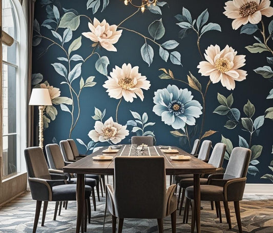 Dark floral wallpaper: aesthetic appeal in the meeting room