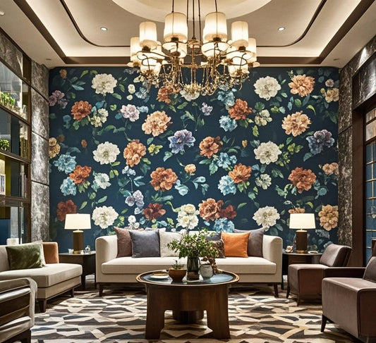 Luxury Hotel Lobby: Dark Floral Charm Unveiled