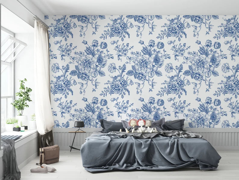 How to Create a Serene Bedroom Environment with Blue Floral Wallpaper - Nature Lover's Guide