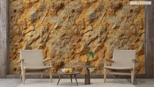 Clever Use of Brown Rock Wallpaper: Creating a Peaceful and Relaxing Living Room Space