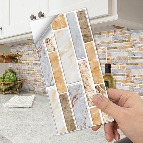 Beige and YellowSplicing Marble Texture Floor Stickers Peel and Stick