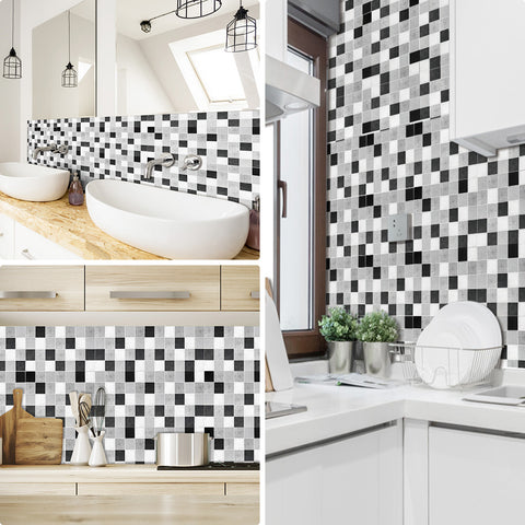 Black and White Grey Stone Wallpaper Stonelike Mosaic Wall Tiles Sticker Stoner Peel and Stick