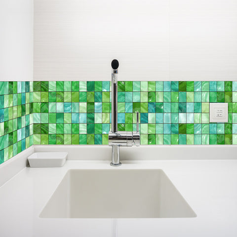 Green Stone Wallpaper Stonelike Mosaic Wall Tiles Sticker Stoner Peel and Stick Nature