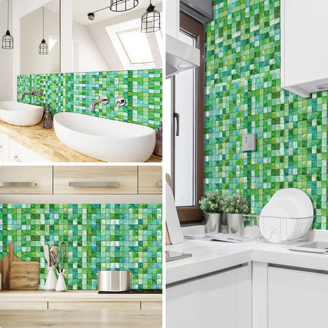 Green Stone Wallpaper Stonelike Mosaic Wall Tiles Sticker Stoner Peel and Stick Nature