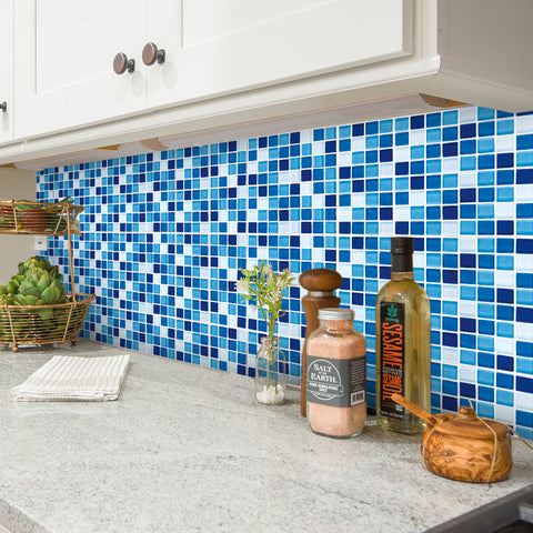 Blue Stone Wallpaper Stonelike Mosaic Wall Tiles Fresh Sticker Peel and Stick