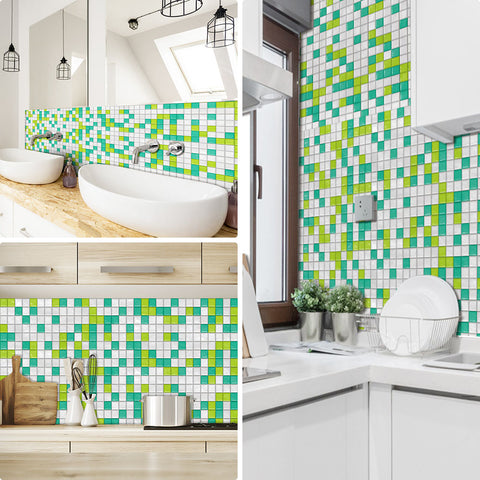 Green and Yellow Stone Wallpaper Stonelike Mosaic Wall Tiles Sticker Stoner Peel and Stick Nature