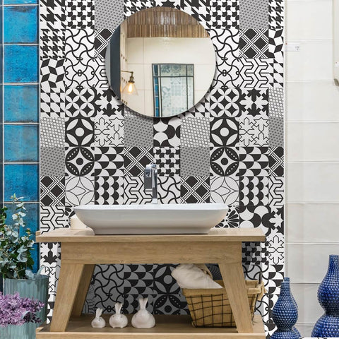 Black and white fashion - modern geometric ceramic tile stickers