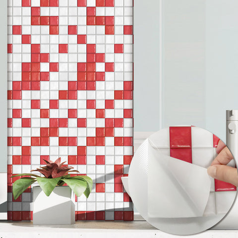 Red and White Stone Wallpaper Stonelike Mosaic Wall Tiles Sticker Stoner Peel and Stick Passion