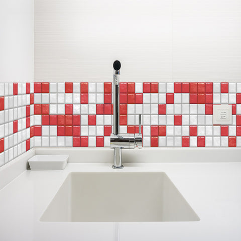 Red and White Stone Wallpaper Stonelike Mosaic Wall Tiles Sticker Stoner Peel and Stick Passion