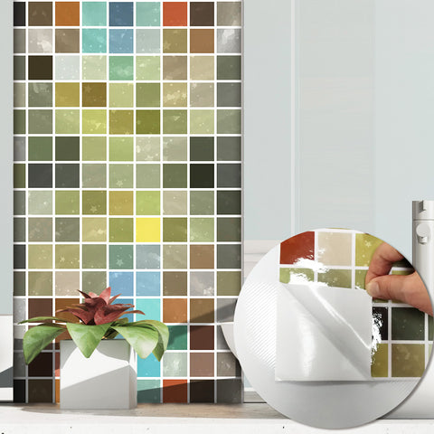 Green and Grey Stone Wallpaper Stonelike Mosaic Wall Tiles Sticker Multicolor Peel and Stick