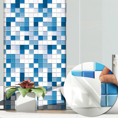 Light Blue Stone Wallpaper Stonelike Mosaic Wall Tiles Sticker Multicolor Peel and Stick