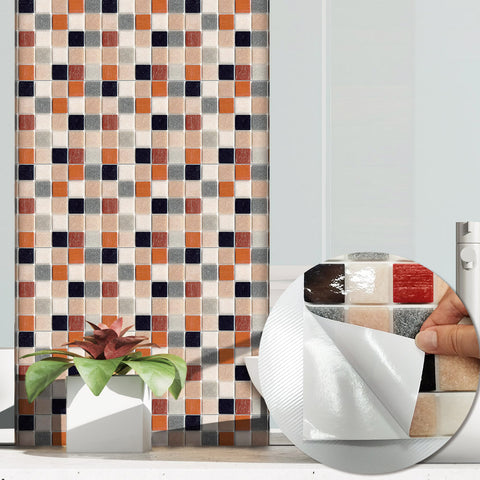 Rustic Orange and Black Stone Wallpaper Stonelike Mosaic Wall Tiles Sticker Peel and Stick