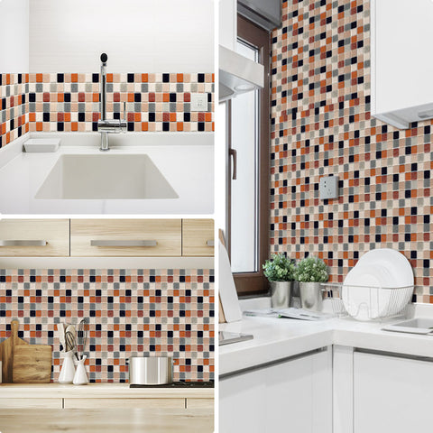 Rustic Orange and Black Stone Wallpaper Stonelike Mosaic Wall Tiles Sticker Peel and Stick