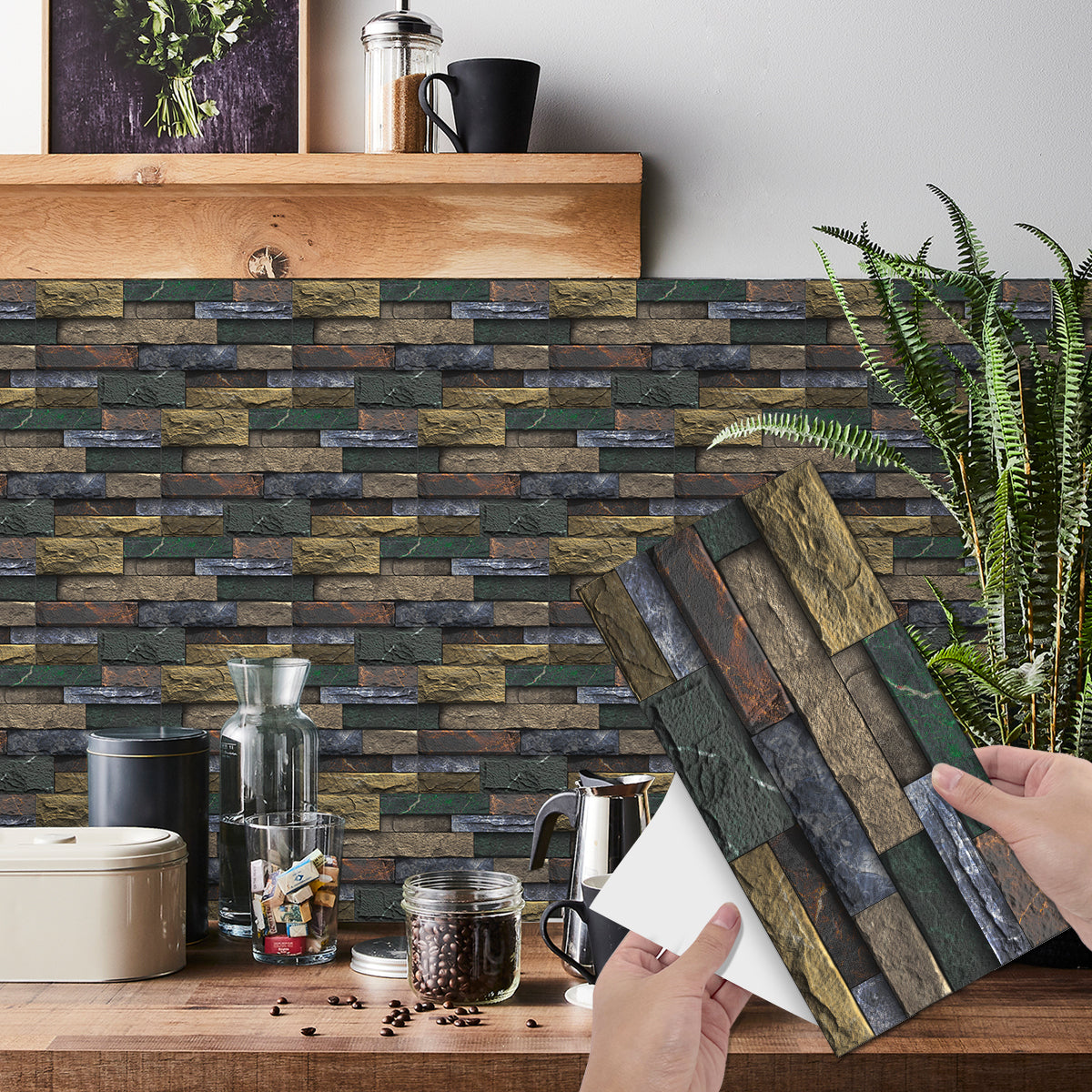 Textured peel and stick stone wallpaper